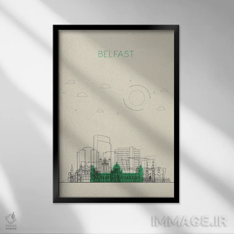 تابلو نمای شهری بلفاست، بریتانیا اثر آیشه دنیز آکِرمان - نمای قابدار مشکی