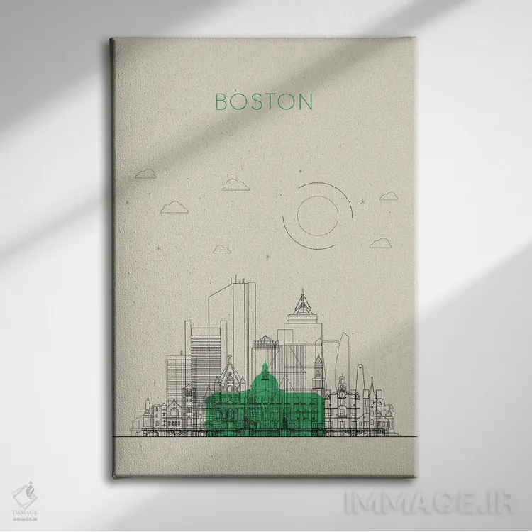 تابلو نمای شهری بوستون، ماساچوست اثر آیشه دنیز آکِرمان - نمای روبهرو روی دیوار