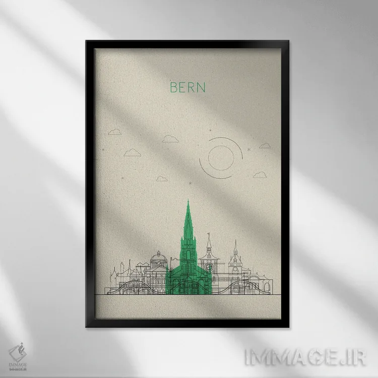 تابلو نمای شهری برن، سوئیس اثر آیشه دنیز آکِرمان - نمای قابدار مشکی