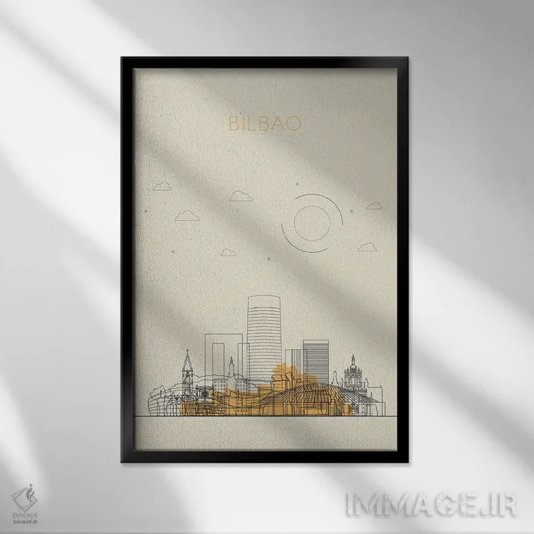 تابلو نمای شهری بیلبائو، اسپانیا اثر آیشه دنیز آکِرمان - نمای قابدار مشکی