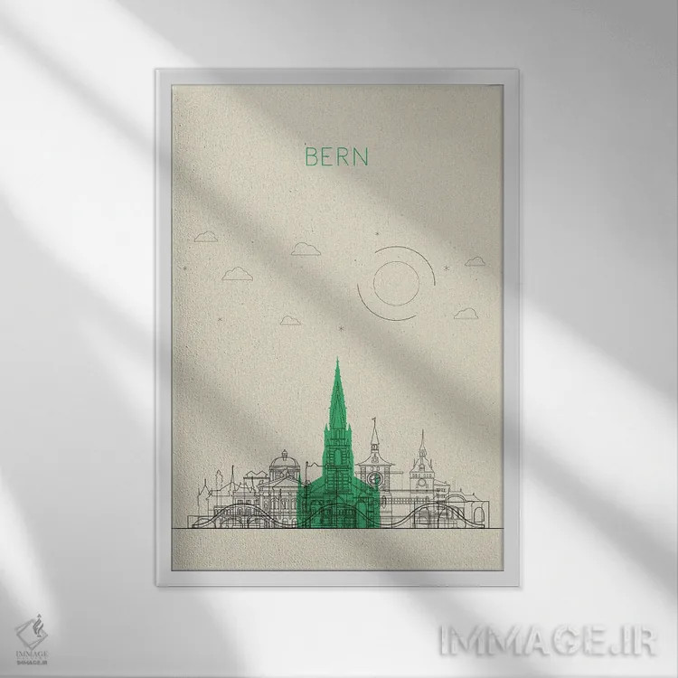 تابلو نمای شهری برن، سوئیس اثر آیشه دنیز آکِرمان - نمای قابدار سفید