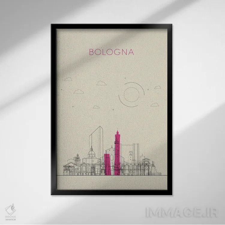 تابلو نمای شهری بولونیا، ایتالیا اثر آیشه دنیز آکِرمان - نمای قابدار مشکی