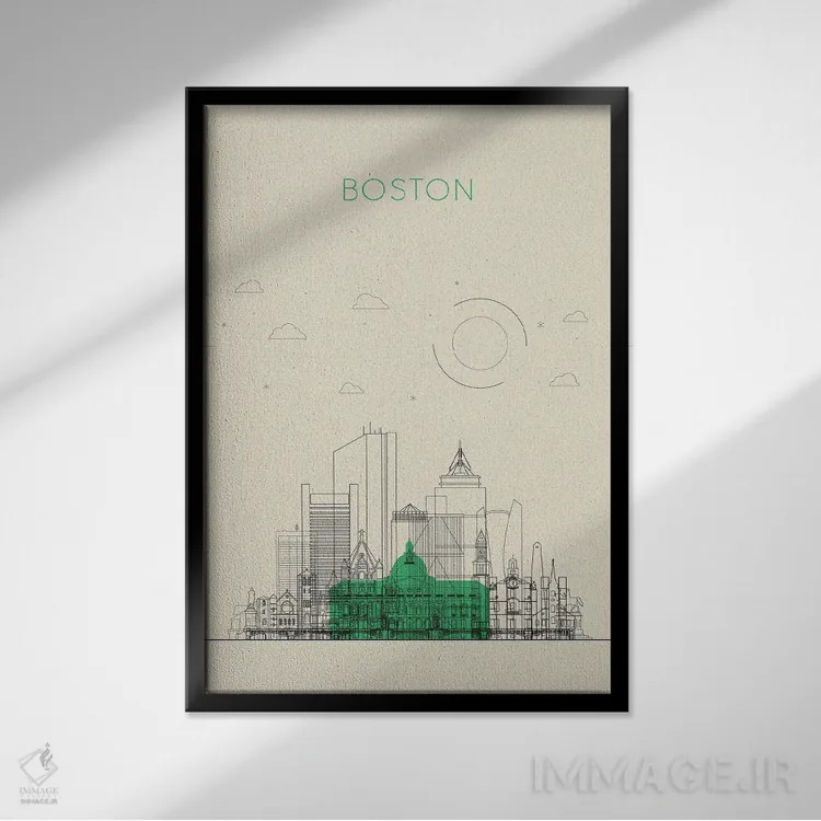 تابلو نمای شهری بوستون، ماساچوست اثر آیشه دنیز آکِرمان - نمای قابدار مشکی