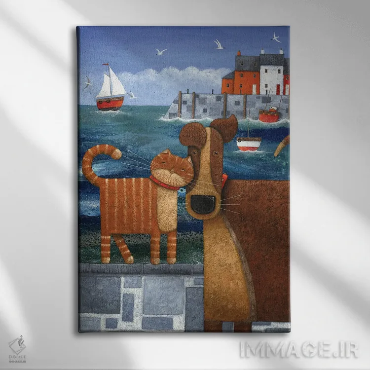 تابلو حیوانات خانگی کنار دریا اثر پیتر آدرلی - نمای روبهرو روی دیوار