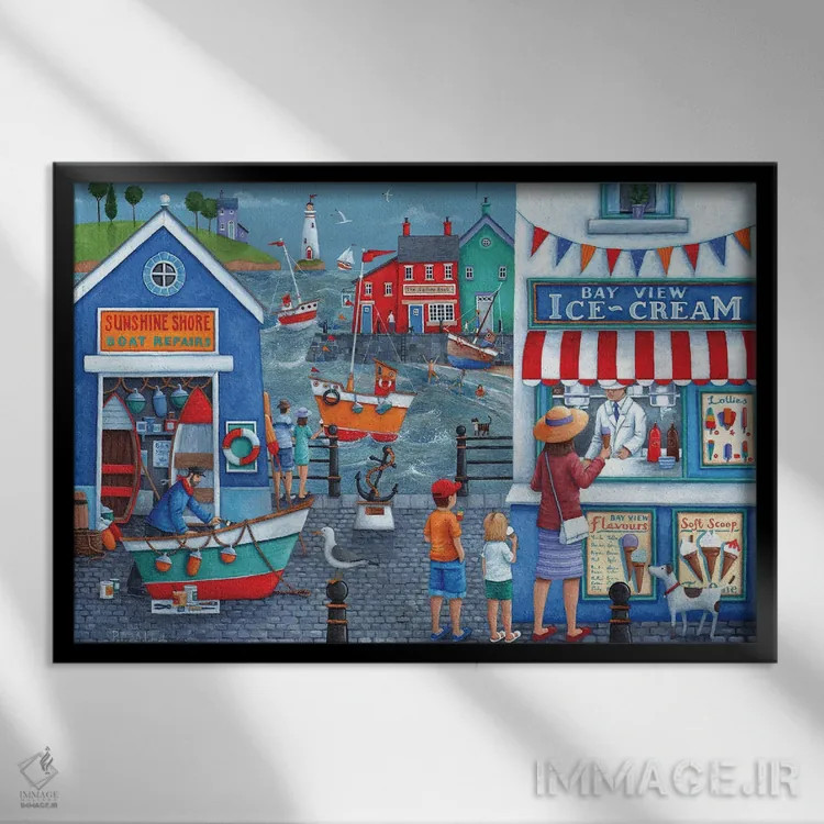 تابلو بستنیهای کنار ساحل اثر پیتر آدرلی - نمای قابدار مشکی