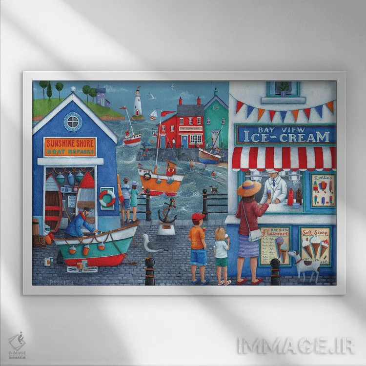 تابلو بستنیهای کنار ساحل اثر پیتر آدرلی - نمای قابدار سفید