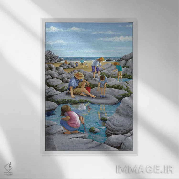 تابلو کشف حیات در حوضچههای ساحلی اثر پیتر آدرلی - نمای قابدار سفید