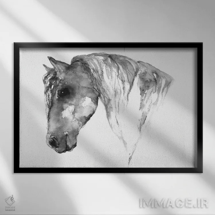 تابلو اسب خاکستری اثر اندآ دیزاین (دفتر طراحی) - نمای قابدار مشکی