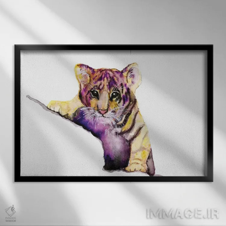 تابلو ببر کوچک اثر اندآ دیزاین (دفتر طراحی) - نمای قابدار مشکی