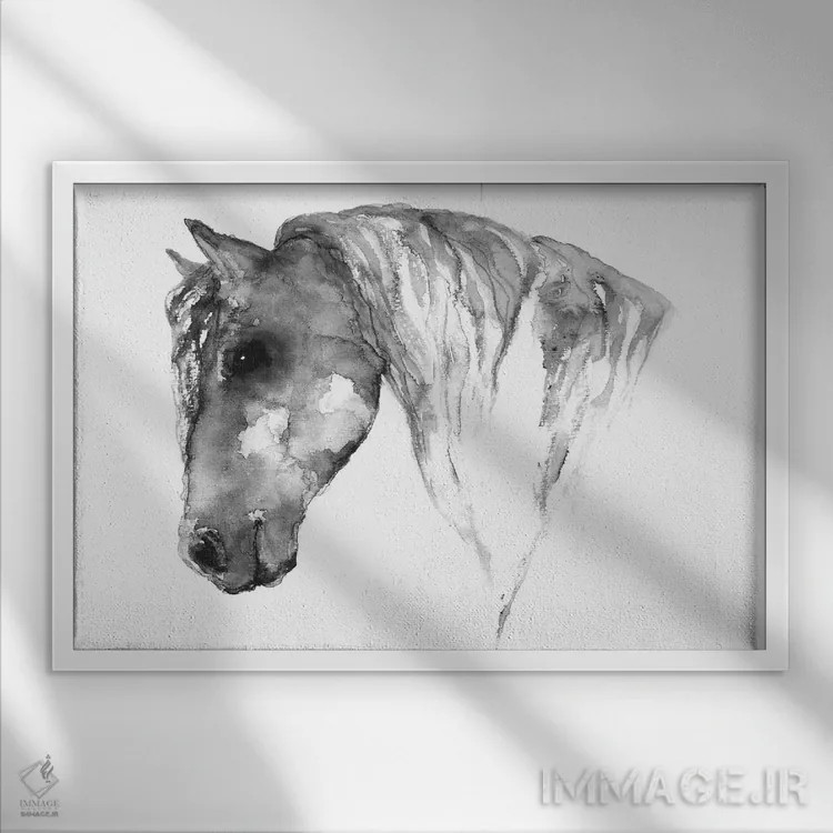 تابلو اسب خاکستری اثر اندآ دیزاین (دفتر طراحی) - نمای قابدار سفید
