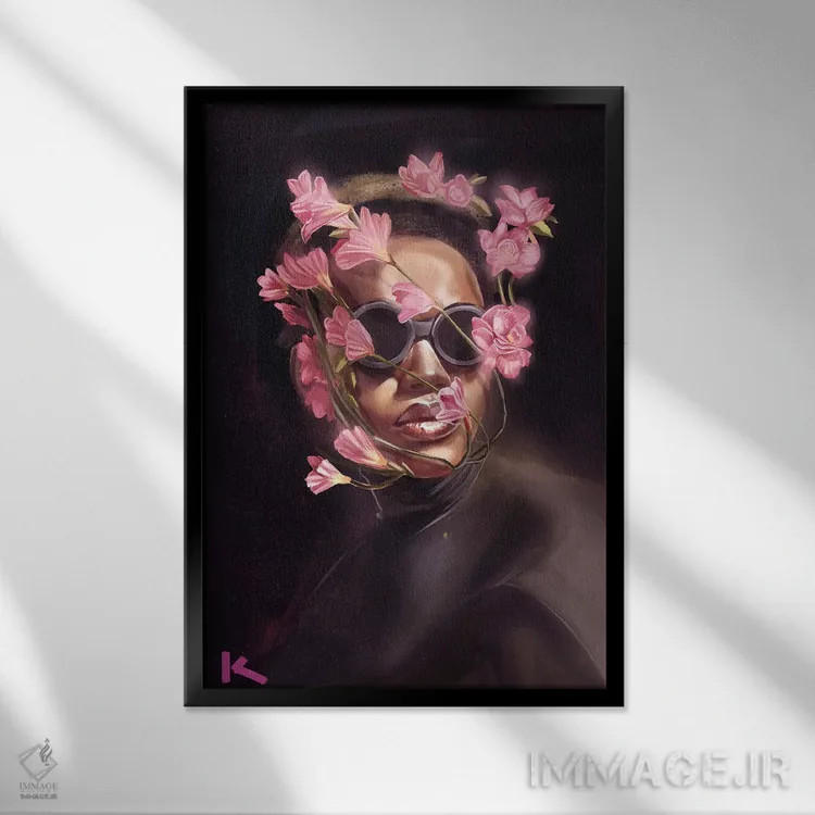 تابلو گلدار اثر آدکونله آدلاکه - نمای قابدار مشکی