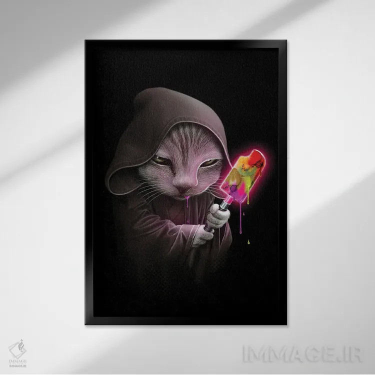 تابلو بستنی شمشیری گربهای اثر آدام لاولس - نمای قابدار مشکی