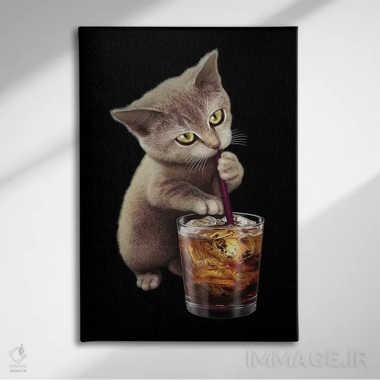 تابلو گربه و نوشابه اثر آدام لاولس - نمای روبهرو روی دیوار