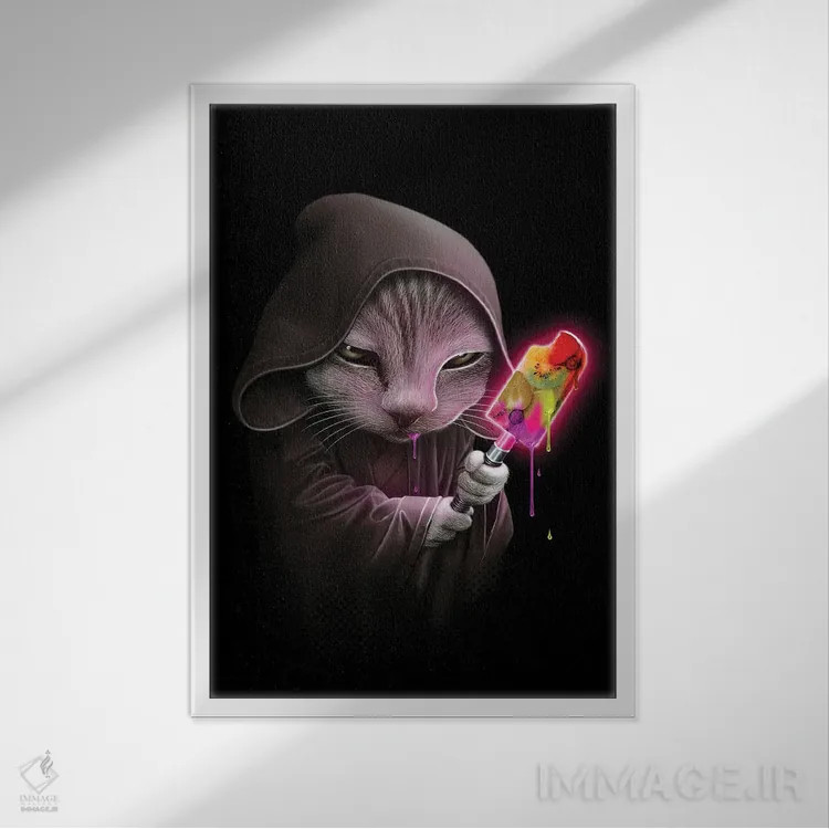 تابلو بستنی شمشیری گربهای اثر آدام لاولس - نمای قابدار سفید