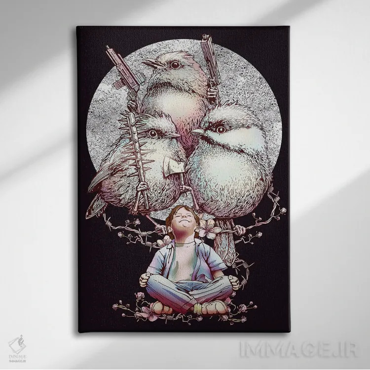 تابلو پرندگان قاتل اثر آدام لاولس - نمای روبهرو روی دیوار