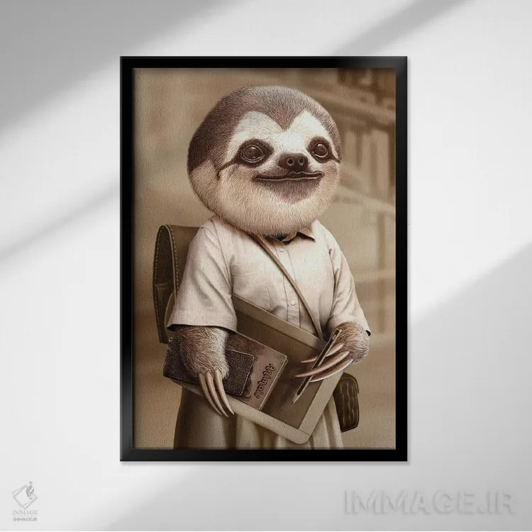 تابلو تنبل به مدرسه میرود اثر آدام لاولس - نمای قابدار مشکی