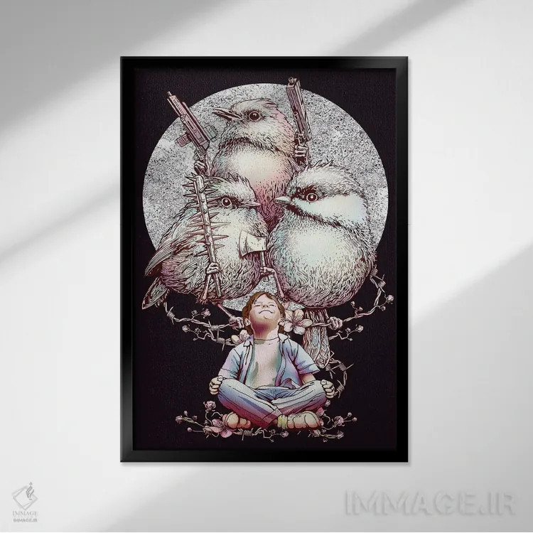 تابلو پرندگان قاتل اثر آدام لاولس - نمای قابدار مشکی