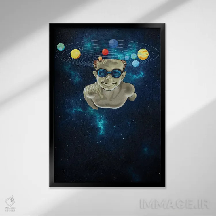 تابلو شنا در جهان هستی اثر آدام لاولس - نمای قابدار مشکی