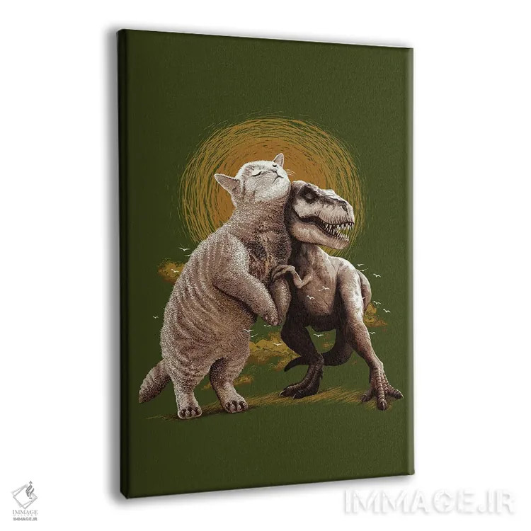 تابلو گربه و تیرانوزاروس (دایناسور تیرکس) اثر آدام لاولس - نمای پرسپکتیو محصول
