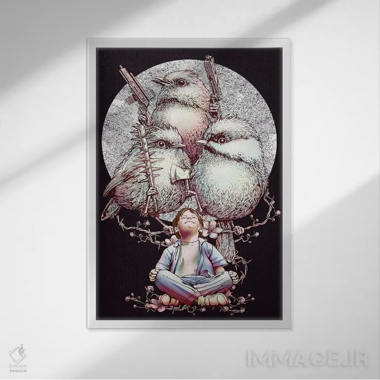 تابلو پرندگان قاتل اثر آدام لاولس - نمای قابدار سفید