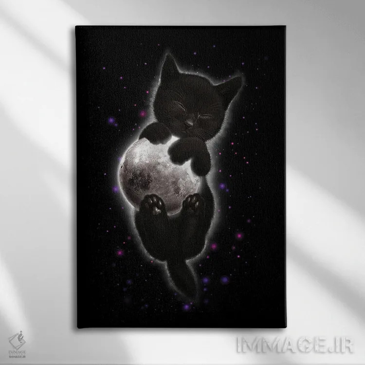 تابلو گربهای که ماه را در آغوش گرفته است اثر آدام لاولس - نمای روبهرو روی دیوار