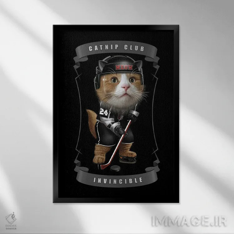 تابلو هاکی سنبل گربهای اثر آدام لاولس - نمای قابدار مشکی