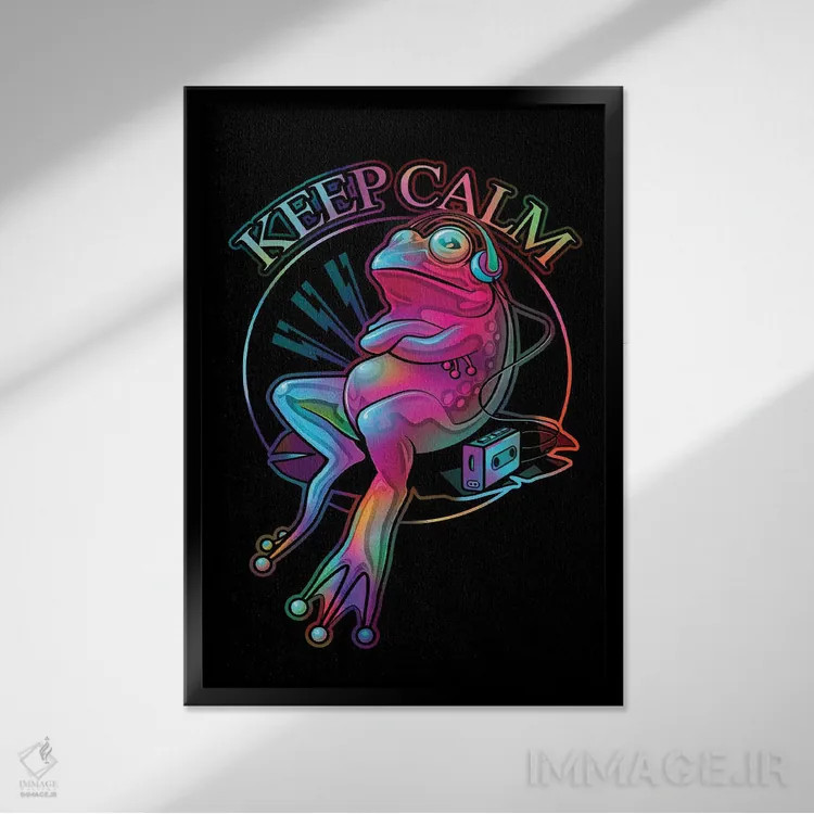 تابلو قورباغه آرامش خود را حفظ کن اثر آدام لاولس - نمای قابدار مشکی