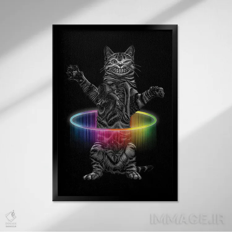 تابلو گربه با هولاهوپ اثر آدام لاولس - نمای قابدار مشکی