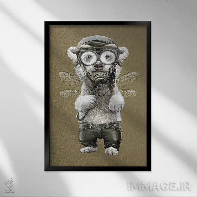 تابلو خرس قطبی خلبان اثر آدام لاولس - نمای قابدار مشکی