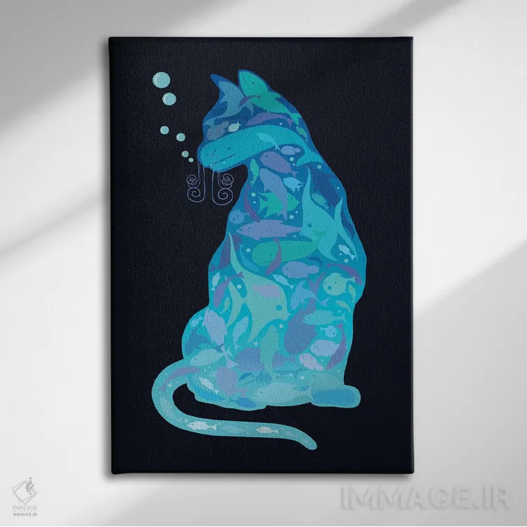 تابلو شنا کردن درون گربه اثر آدام لاولس - نمای روبهرو روی دیوار