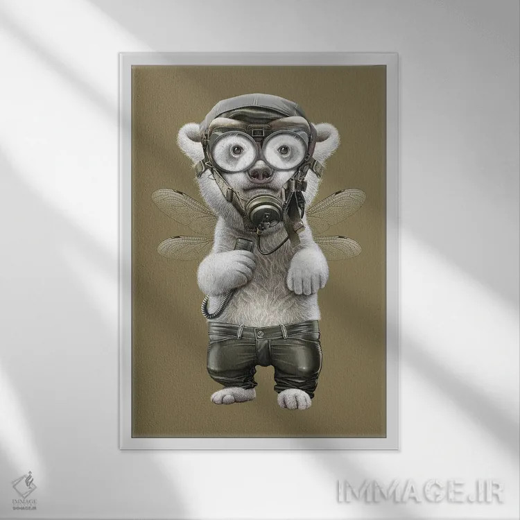 تابلو خرس قطبی خلبان اثر آدام لاولس - نمای قابدار سفید