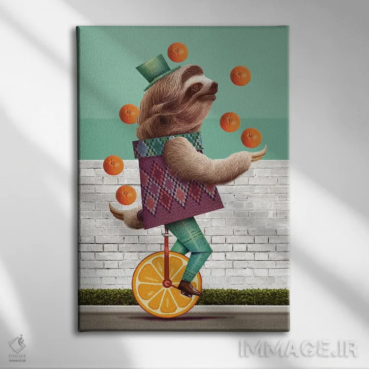 تابلو کُندرو روی تکچرخهٔ نارنجیرنگ اثر آدام لاولس - نمای روبهرو روی دیوار