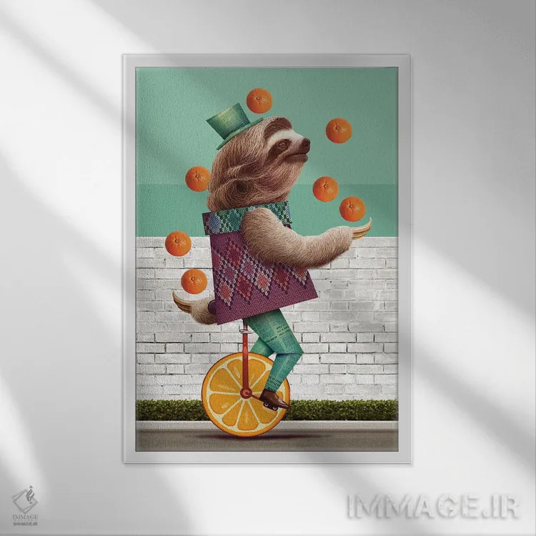 تابلو کُندرو روی تکچرخهٔ نارنجیرنگ اثر آدام لاولس - نمای قابدار سفید