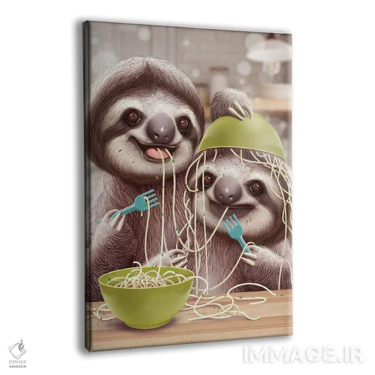 تابلو کُندروهای جوان اسپاگتی میخورند اثر آدام لاولس - نمای پرسپکتیو محصول