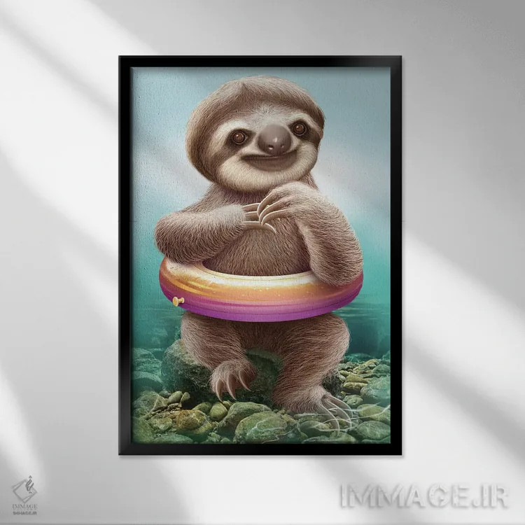 تابلو کُندروی بچه با حلقه نجات اثر آدام لاولس - نمای قابدار مشکی