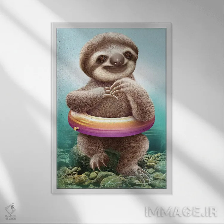 تابلو کُندروی بچه با حلقه نجات اثر آدام لاولس - نمای قابدار سفید