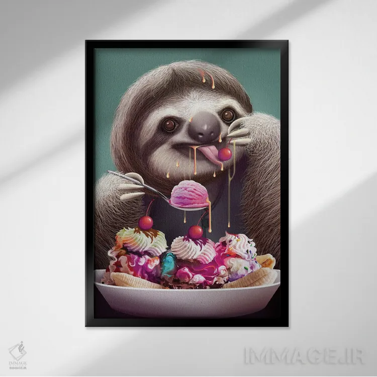 تابلو کُندرو مشغول خوردن بستنی اثر آدام لاولس - نمای قابدار مشکی