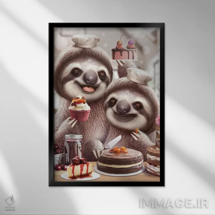 تابلو کُندروها در حال پخت کیک اثر آدام لاولس - نمای قابدار مشکی