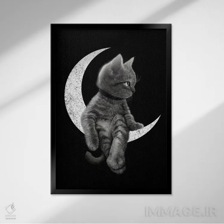تابلو گربهٔ رویایی اثر آدام لاولس - نمای قابدار مشکی