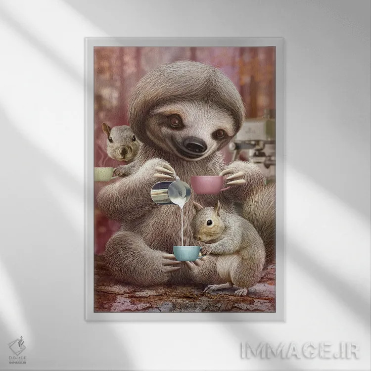 تابلو کُندروی باریستا (قهوهچی) اثر آدام لاولس - نمای قابدار سفید