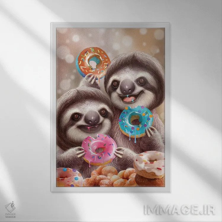 تابلو کُندروها دونات میخورند اثر آدام لاولس - نمای قابدار سفید