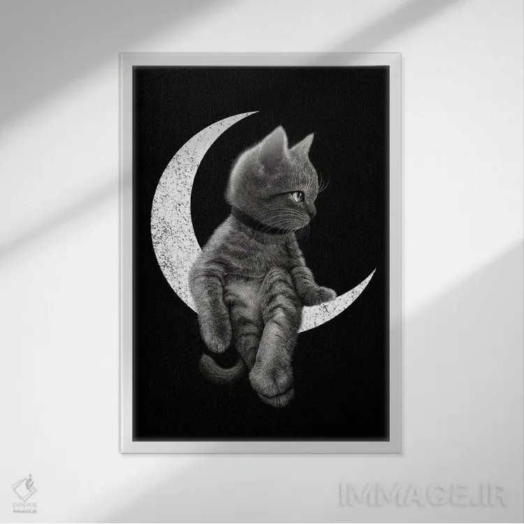 تابلو گربهٔ رویایی اثر آدام لاولس - نمای قابدار سفید