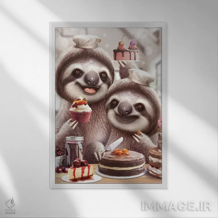 تابلو کُندروها در حال پخت کیک اثر آدام لاولس - نمای قابدار سفید