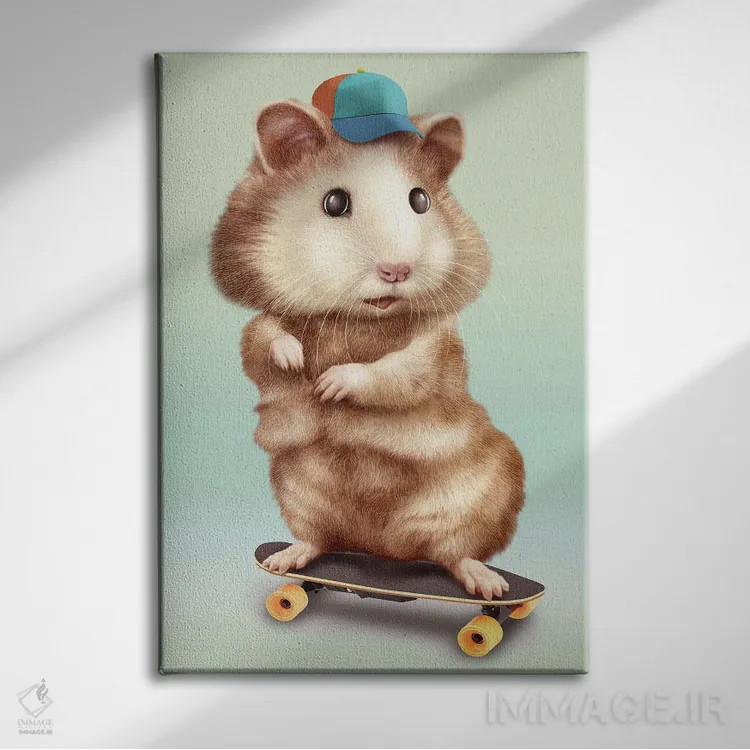 تابلو همستر اسکیتباز اثر آدام لاولس - نمای روبهرو روی دیوار