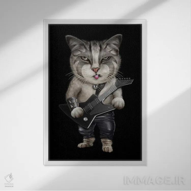 تابلو گربه هوی متال اثر آدام لاولس - نمای قابدار سفید