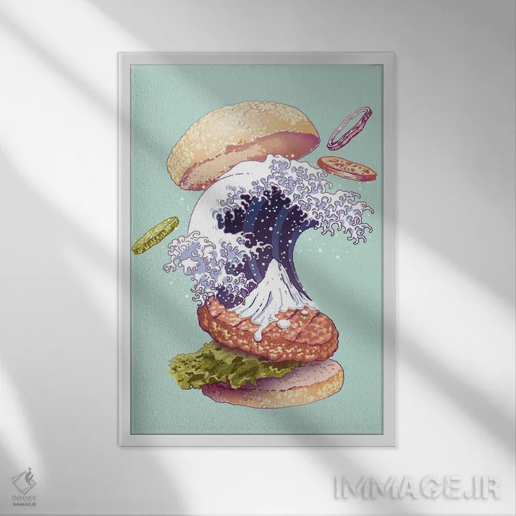 تابلو برگر کاناگاوا (Kanagawa، منطقهای در ژاپن) اثر آدام لاولس - نمای قابدار سفید