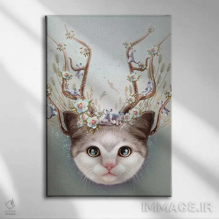 تابلو بچهگربه با شاخ بالا اثر آدام لاولس - نمای روبهرو روی دیوار