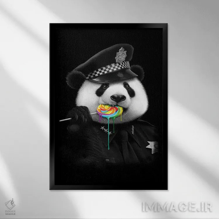 تابلو پلیس آبنبات چوبی (شخصیت فانتزی) اثر آدام لاولس - نمای قابدار مشکی