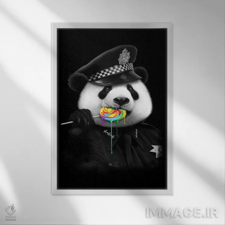 تابلو پلیس آبنبات چوبی (شخصیت فانتزی) اثر آدام لاولس - نمای قابدار سفید