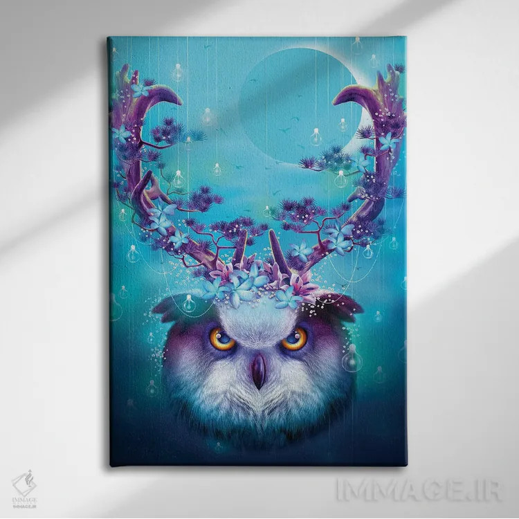 تابلو جغد با شاخ بالا اثر آدام لاولس - نمای روبهرو روی دیوار